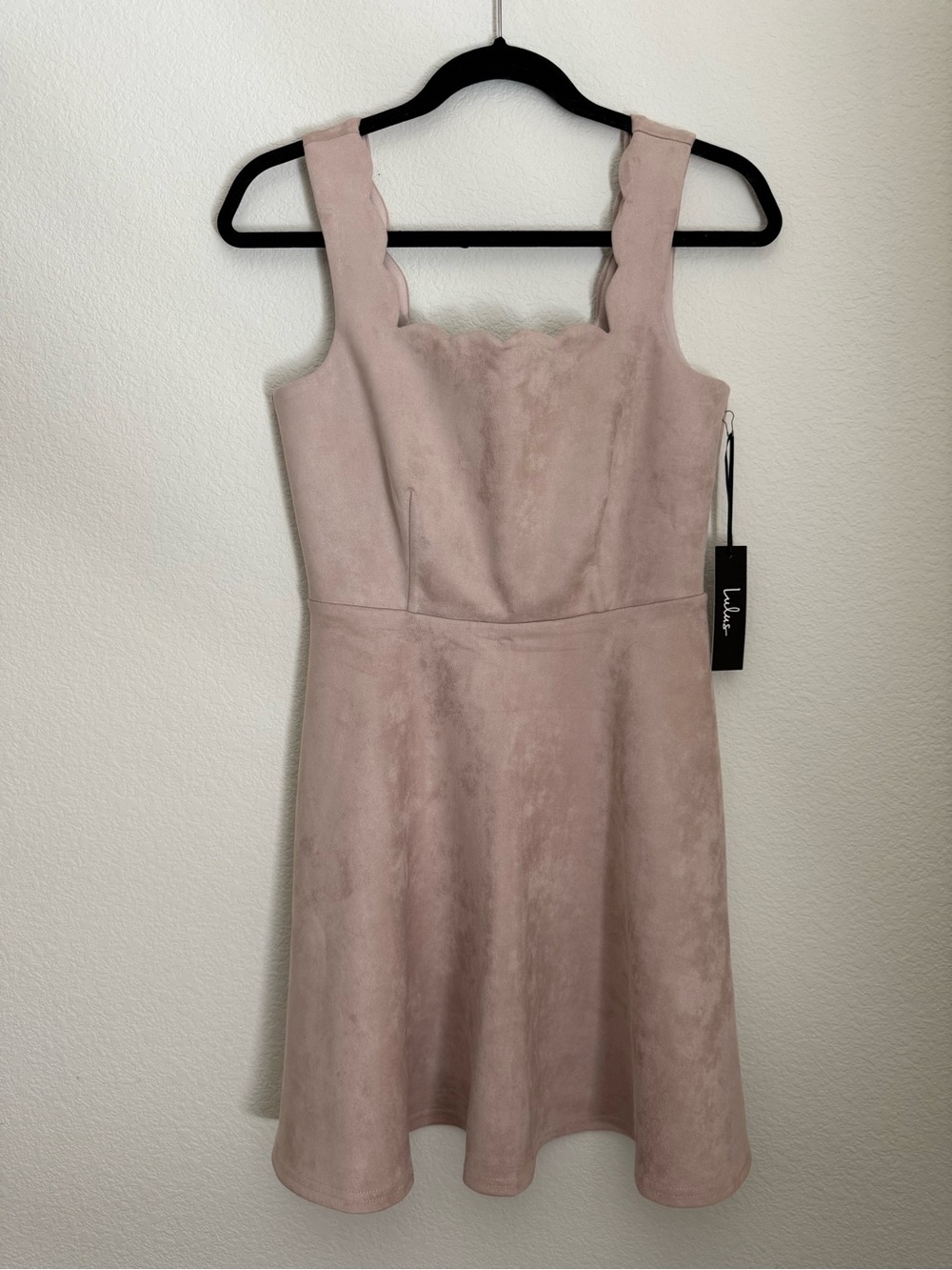 Lulu's Beige Scalloped Suede Square Neck Size S Mini Dress